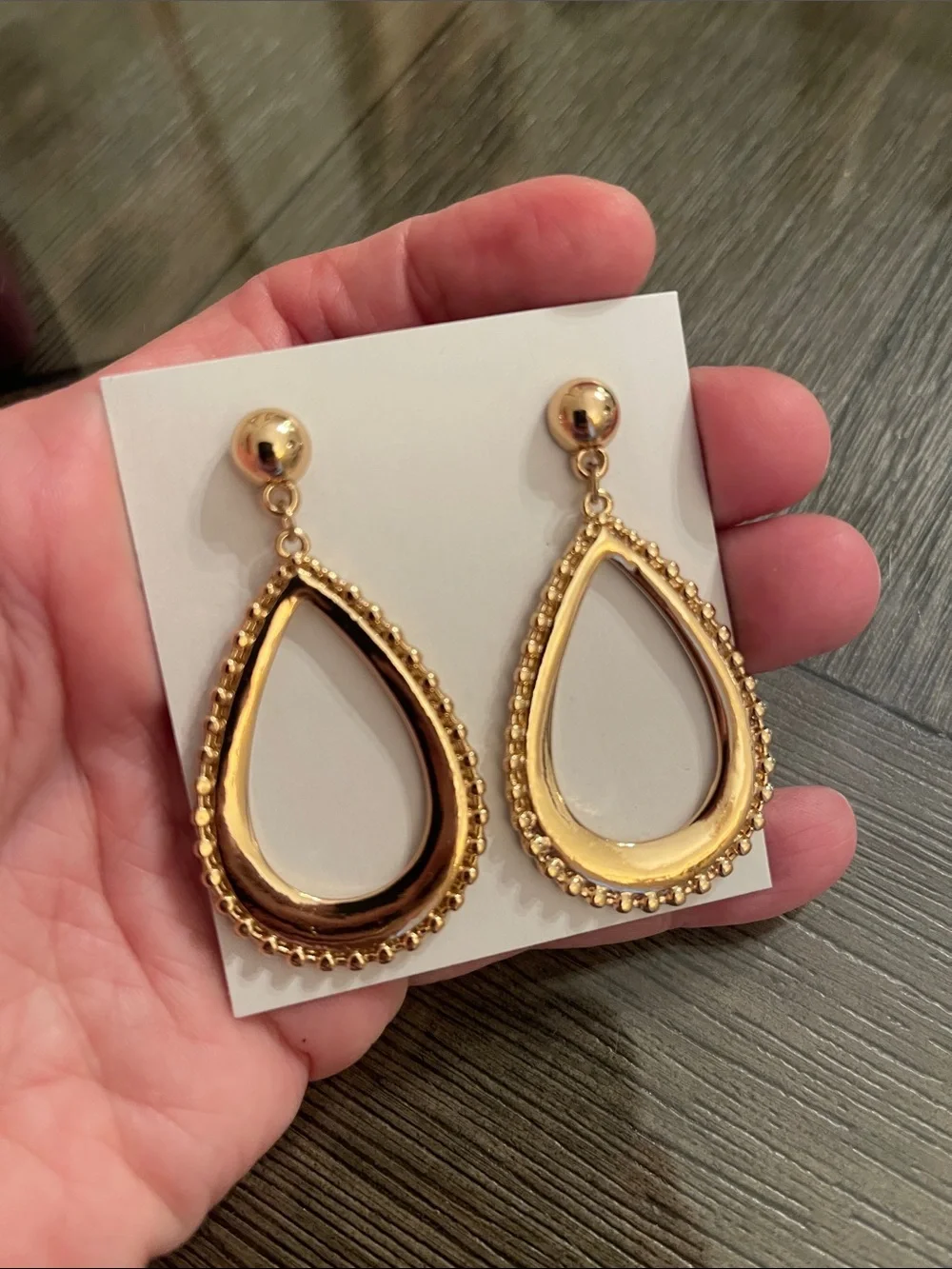 Vintage Style Gold-tone Open Teardrop Dangle Earrings with Beaded Edge